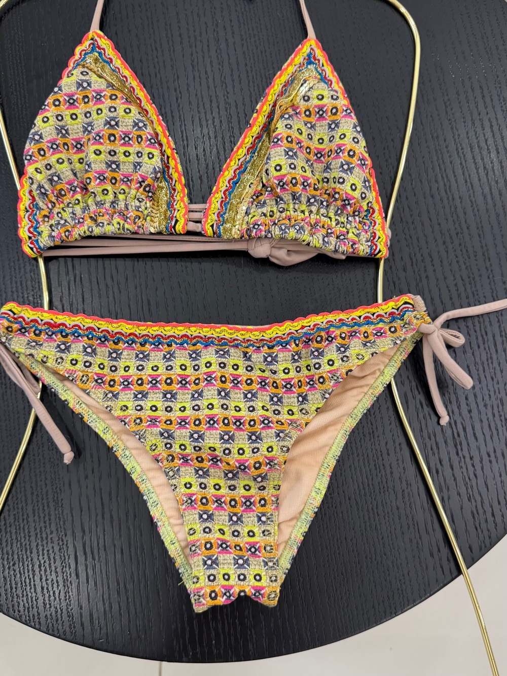 Yellow Multi-Color Embroidered Triangle Bikini - Picture 13 of 16